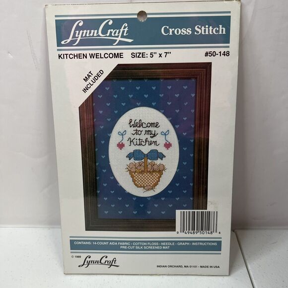 Lynn Craft Kitchen Welcome 1989 Cross Stitch Kit 5 X 7 Basket Eggs Made USA NEW - Picture 2 of 6